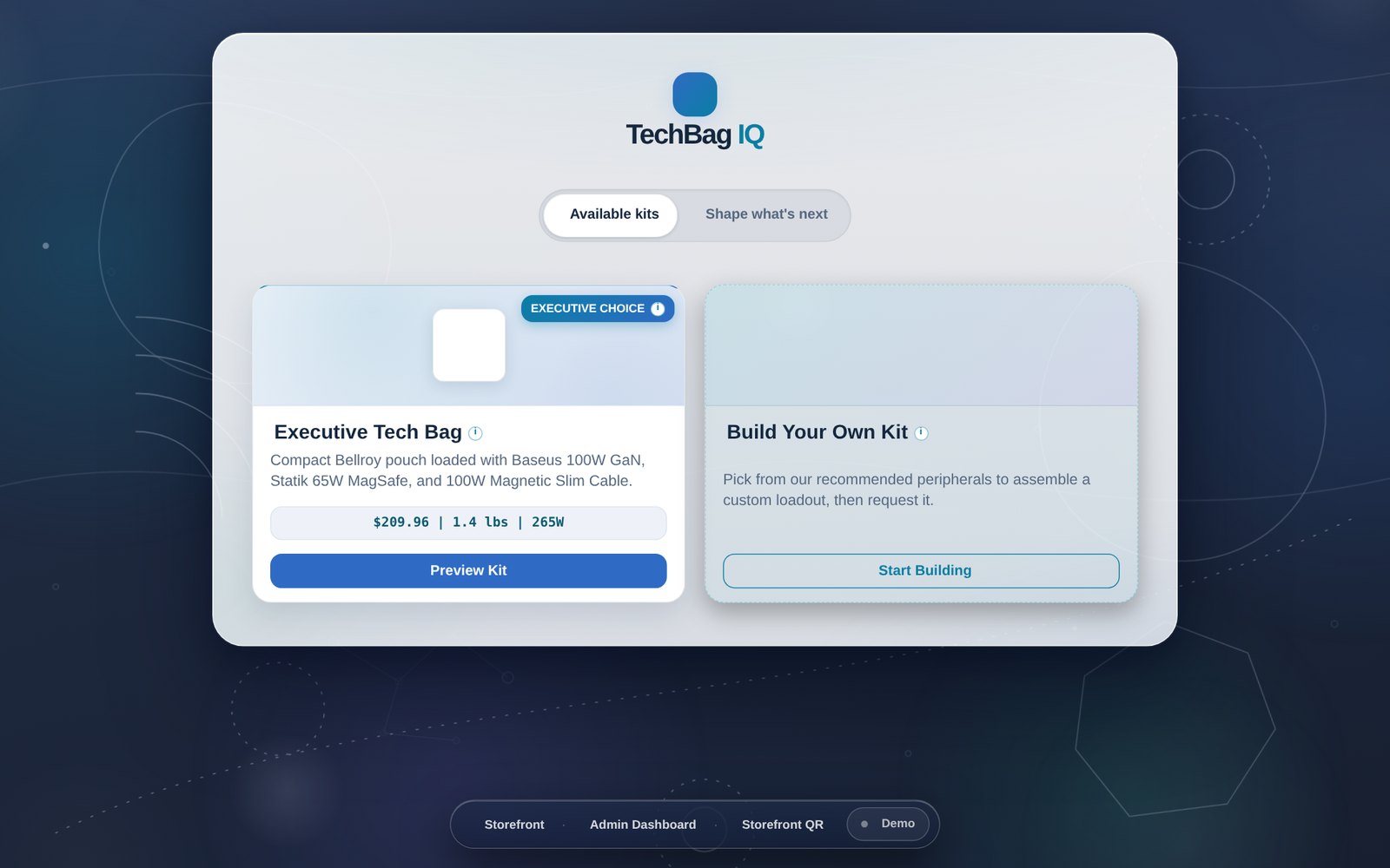 Screenshot: the TechBag IQ storefront